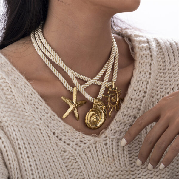 Wholesale Tyna European and American Light Luxury 18K Gold Stainless Steel Conch Sea Star Sun Thick Rope Necklace All-match Cross-border Trendy Jewelry