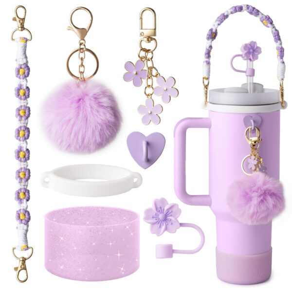 Wholesale Handle Flower Cup Chain Love Flower Straw Cap Cup Accessories