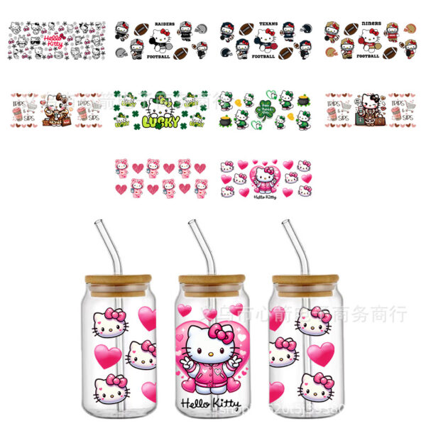 Wholesale Hello Kitty Hello Kitty UV DTF transfer crystal transparent sticker waterproof scratch-resistant cartoon wholesale cross-border