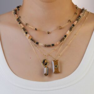 Wholesale Retro Yellow Tiger Stone Series Pendant Titanium Steel Necklace