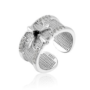 Wholesale Hollow Cross Iris Zircon Open Ring