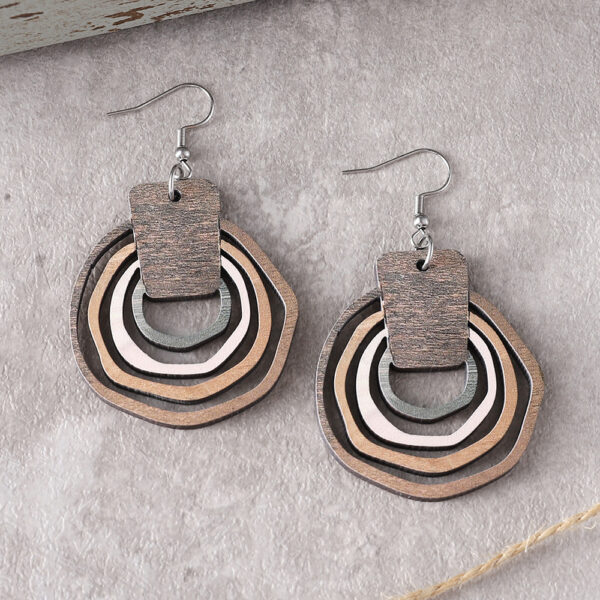 Wholesale Bohemian Gradient Hollow Pendant Wooden Double-sided Earrings Gift