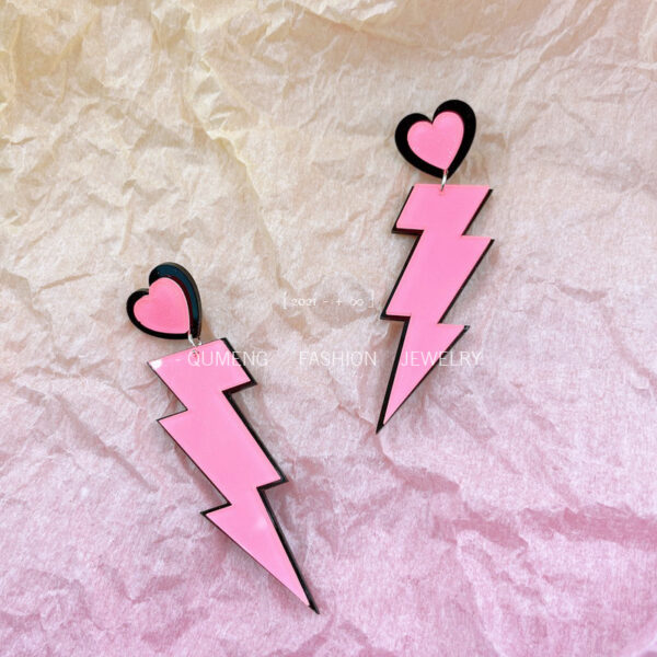 Wholesale Valentine's Day Pink Lightning Love Acrylic Earrings