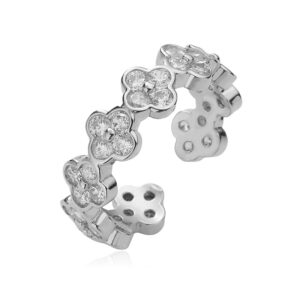 White gold white diamond four-leaf clover ring