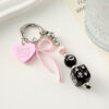 Wholesale Heart shaped bow square beads black pink keychain