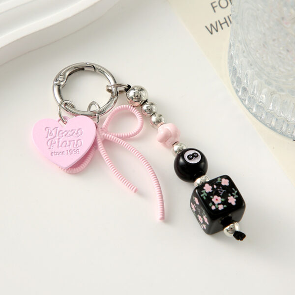Wholesale Heart shaped bow square beads black pink keychain
