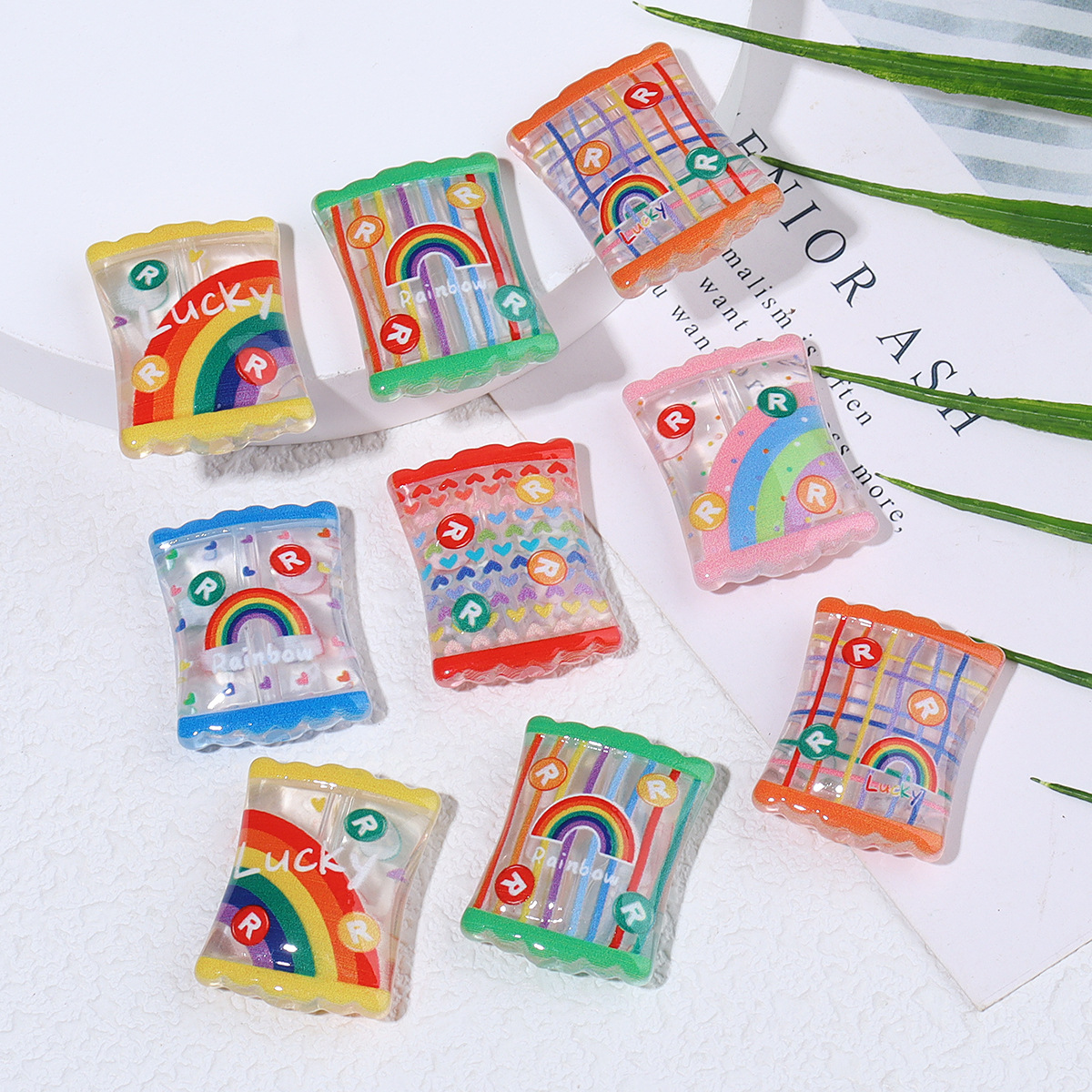 Wholesale double-sided rainbow colored candy Acrylic Beads