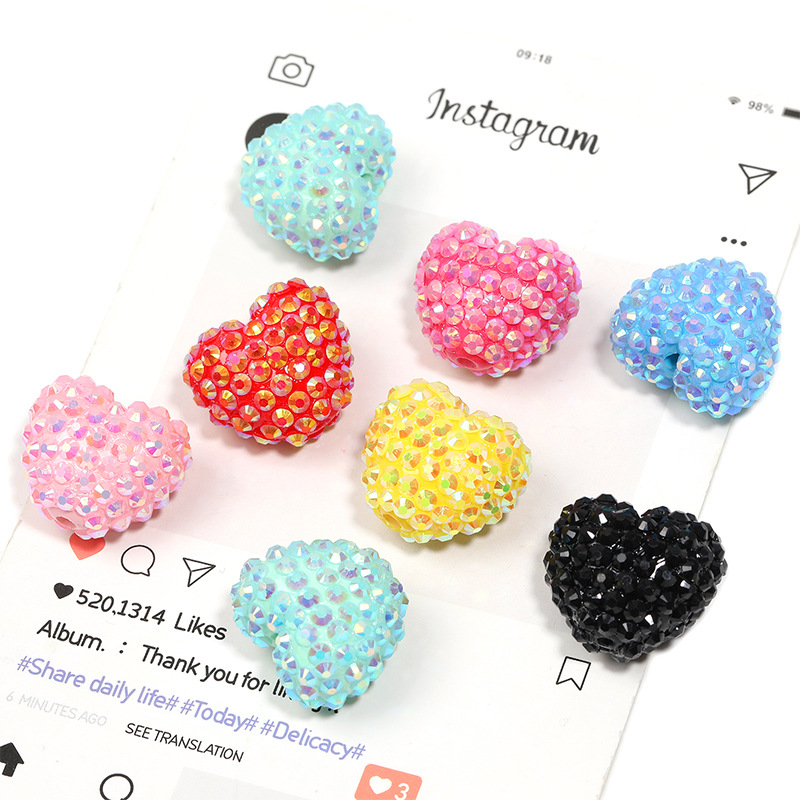 Wholesale Jelly colored heart-shaped diamond core acrylic beads