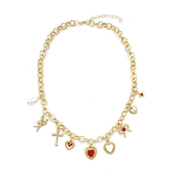 Wholesale Heart shaped Sweet Pearl Cross Clock Necklace