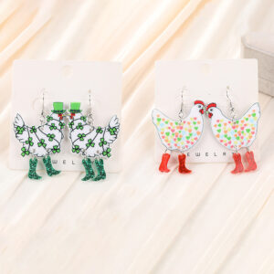 Wholesale Double sided St. Patrick's Chicken Acrylic Earrings