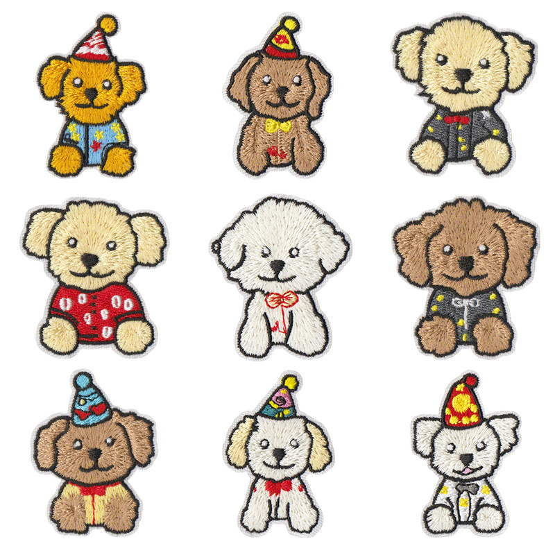 Wholesale Cartoon ppy embroidered fabric patch cute pet animal embroidery patch