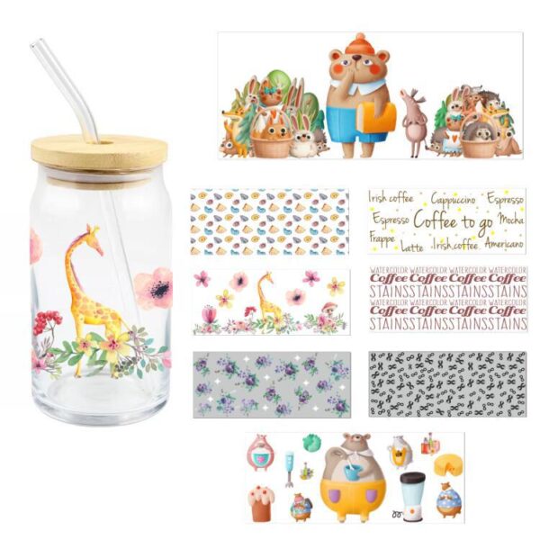 O1CN012zMHDT1aZbOndTv9Z_2215793983344-0-cib Wholesale 10pcs Cartoon Cute Glass Coffee Cup Sticker 16oz Cup UV DTF Wraps