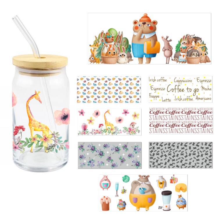 Wholesale Cartoon Cute Glass Coee C Sticker 16oz C UV DTF Wraps