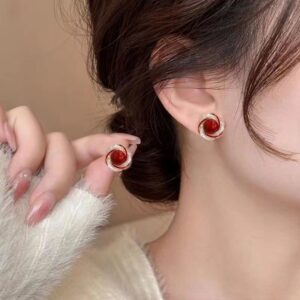 Wholesale Cinnabar red natural cat eye stone pearl earrings