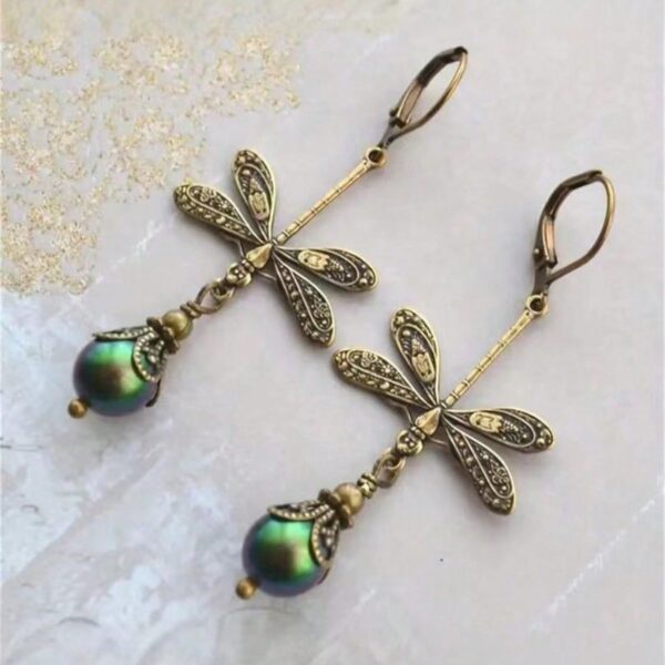 O1CN012zf3xd1gBE8M9Od2a_2216683834103-0-cib Wholesale Retro Dragonfly Inlaid Pearl Pendant Earrings Bohemian