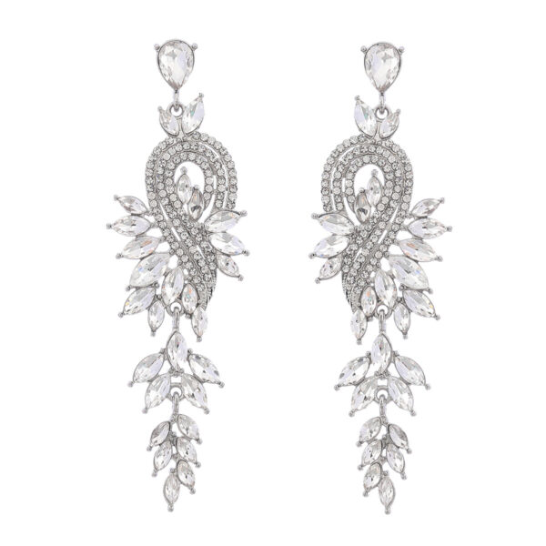 Wholesale Geometric tree leaf colored diamond earrings with inlaid rhinestones