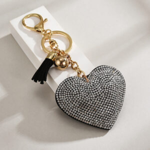 Silver Black / Keychain + heart tassel