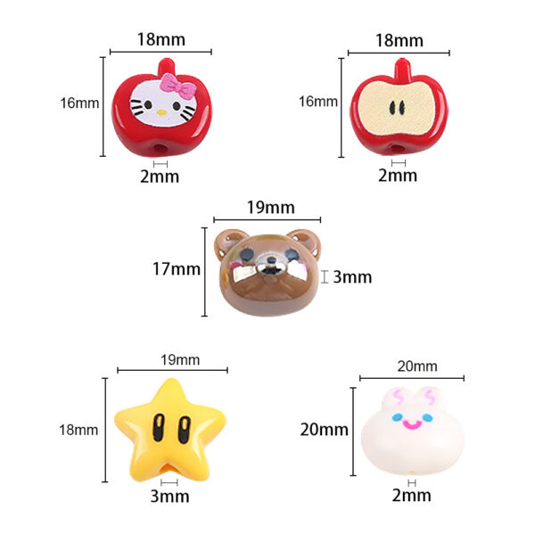 Wholesale 5pcs Handmade DIY Acrylic Beads Cute Bear Apple Five-Pointed Star