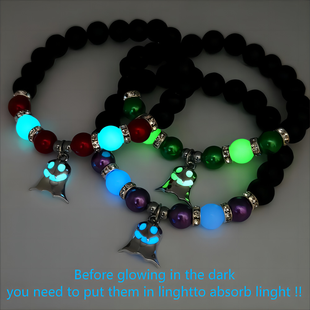 Wholesale Glow-in-the-Dark Little Ghost Natural Volcanic Stone Ghost Bracelet