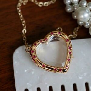 Heart-shaped full pave purple diamond glass necklace (empty box)
