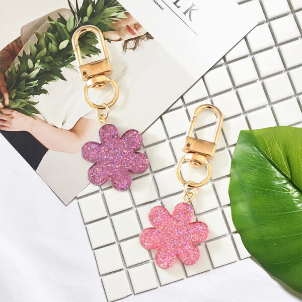 Wholesale Colorful resin glitter flower petal series keychain