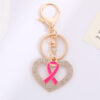 Wholesale Love Pink Ribbon with Water Diamond Metal Keychain