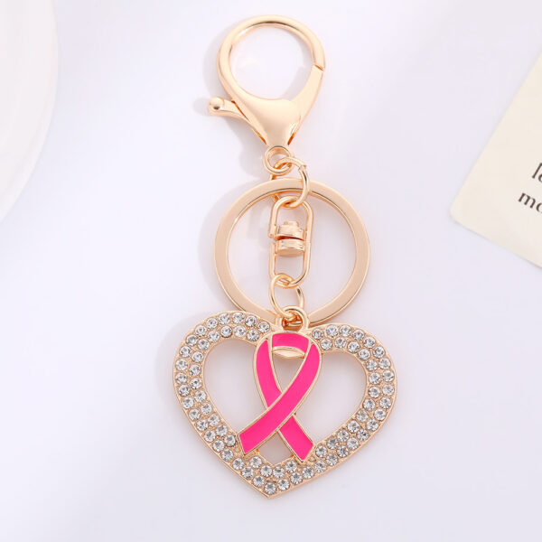 Wholesale Love Pink Ribbon with Water Diamond Metal Keychain