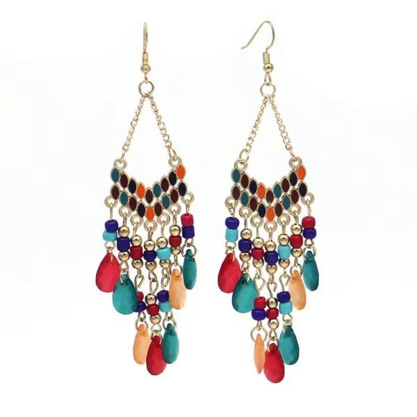 Wholesale Long bead water droplet fringe Bohemian style earrings