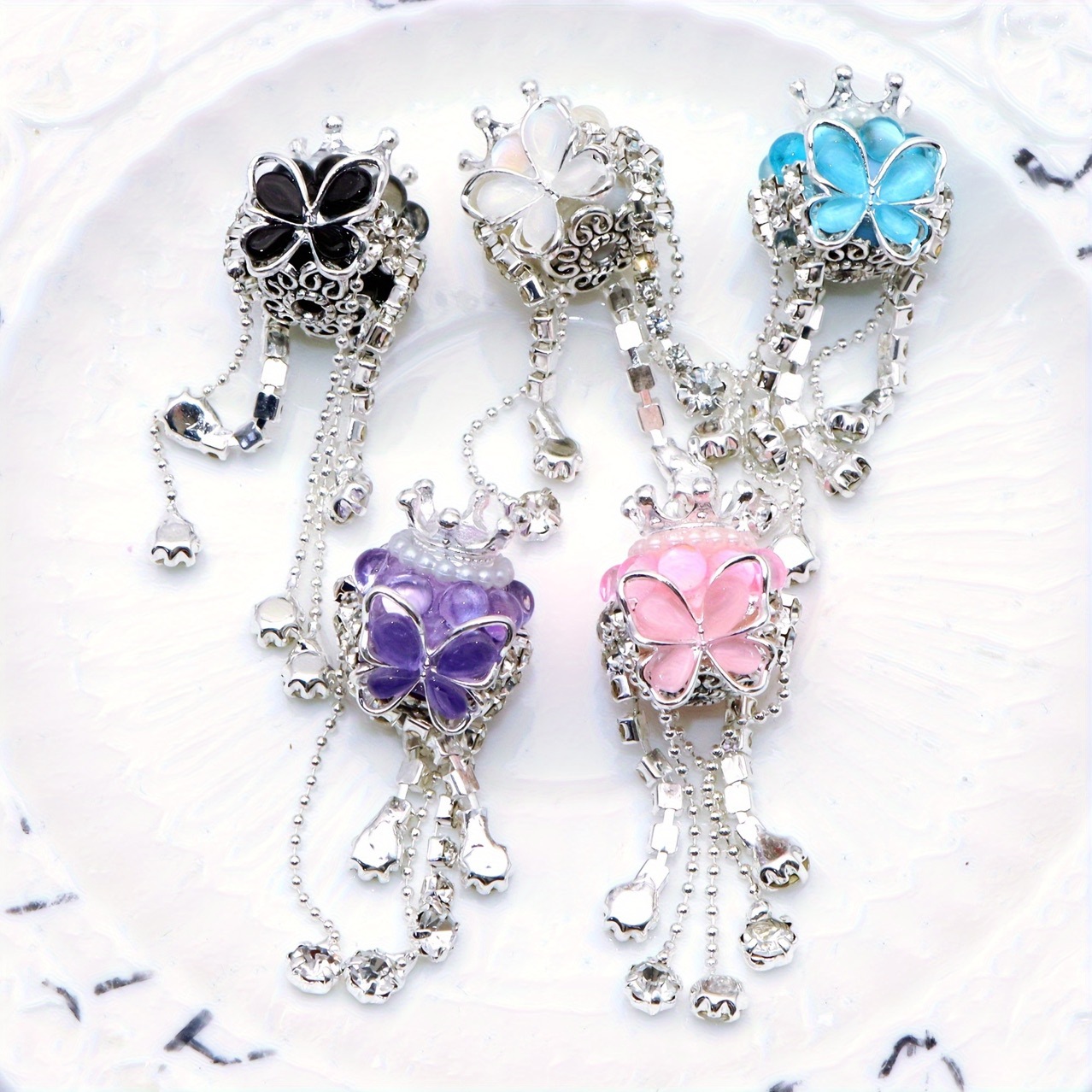 Wholesale diamond crown butterfly tassel round beads diy beads