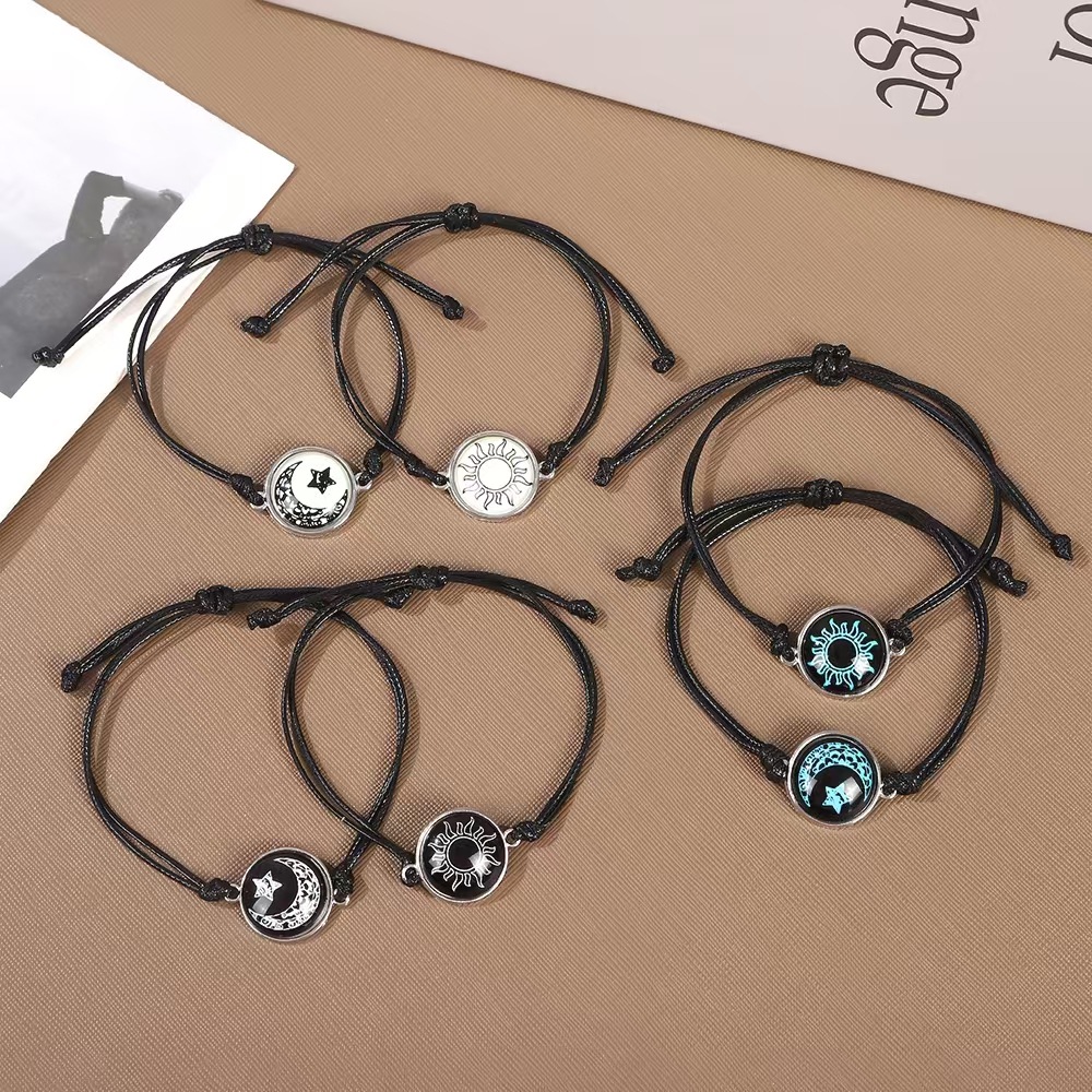 Wholesale Luminous Cole Bracelet Tai Chi Yin and Yang Alloy Base Hand-woven Hand Rope