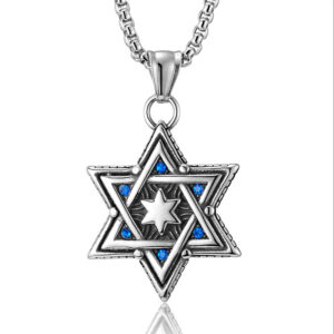 Wholesale Titanium Steel Hexagram Men's Necklace