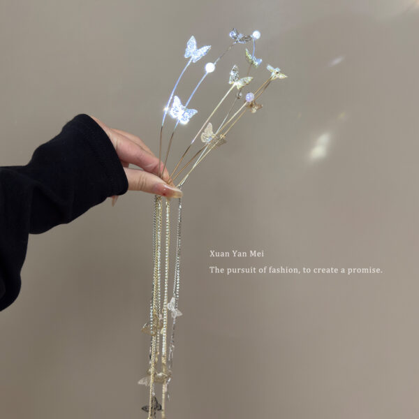 Wholesale Rhinestone Butterfly Fairy Tassel Headband Luxury Forest Style