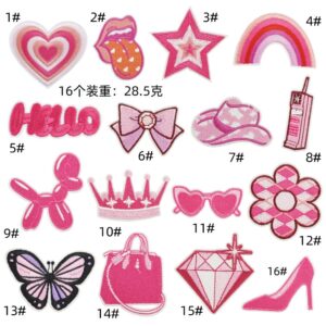 Pink cartoon cloth stickers set of 16 pieces
