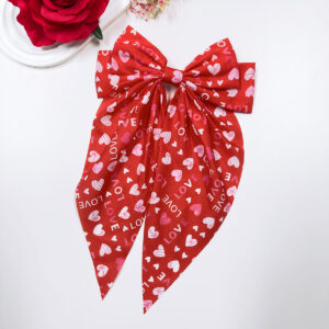 Red love letter-bow hairpin
