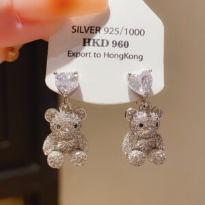 Wholesale Zircon Love White Bear Cartoon Earrings