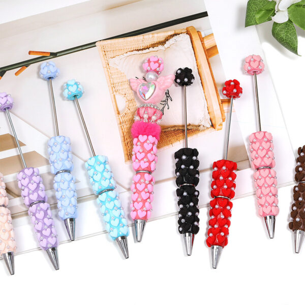 Wholesale Colorful flocking heart-shaped pearl bead pen
