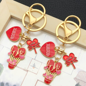Wholesale Valentine's Day Oil Dripping Red Heart Love Hot Keychain