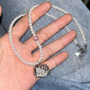 19#Necklace-1 piece-kt cat pearl necklace d1576