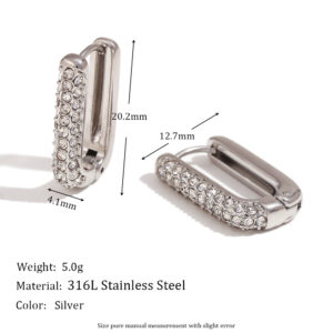 Semi-inlaid rectangular earrings-steel-white diamond