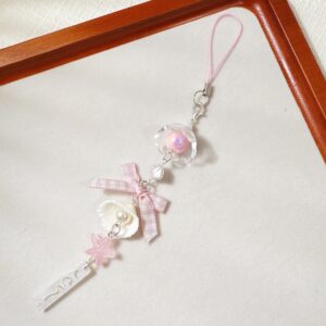 25b10 bowknot seashell wind chime - pink