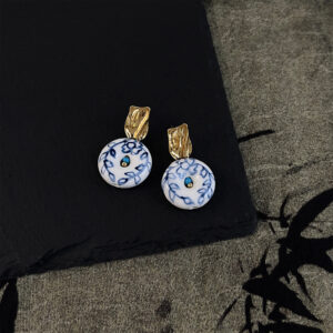 Hand-painted blue and white earrings-silver needles