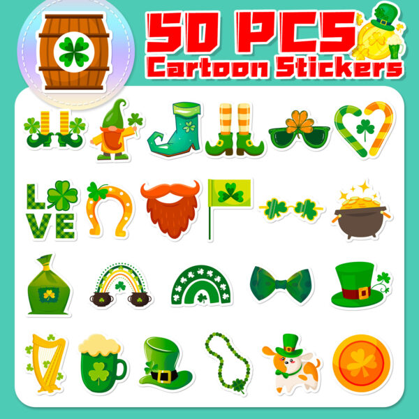 Wholesale 50pcs St. Patrick's Theme Clover Hat Party Waterproof Vinyl Stickers