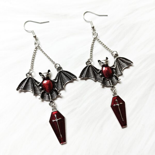 Wholesale Dark Gothic Exaggerated Red Vampire Bat Bloody Magic Mirror Pendant Earrings