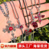 Wholesale Punk retro inlaid zircon cross pendant necklace