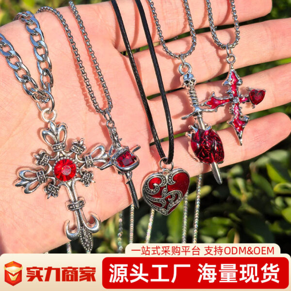Wholesale Punk retro inlaid zircon cross pendant necklace