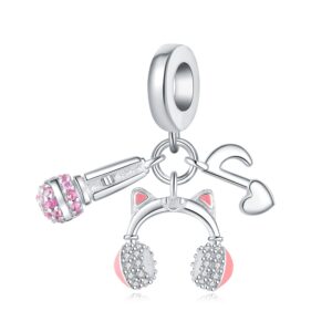 Otc1039-cute cat headphone microphone musical note pendant