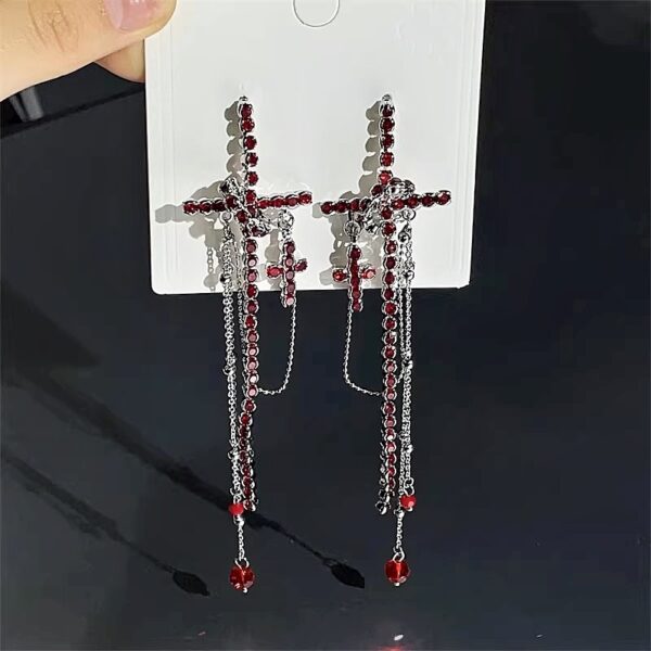 Wholesale Sweet and cool dark style cross fringe long earrings