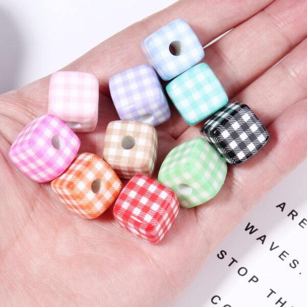 Wholesale 10pcs Colorful Cute Grid Square Acrylic Beads