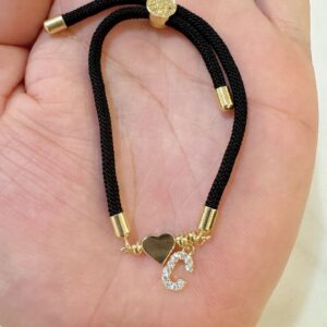 Black rope zircon letter bracelet—c