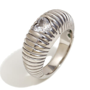 Long bread love zircon ring-steel color / No. 6